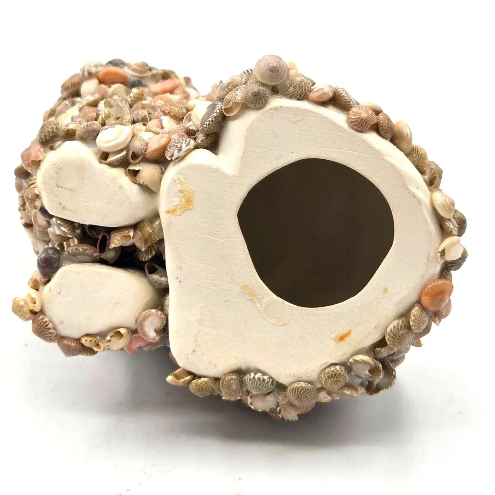 VINTAGE Coastal Folk Art Seashell‎ Covered Cat MCM RETRO